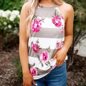🆕 Striped floral halter tank